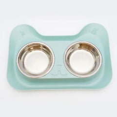 1pc Stainless Steel Double Cat Dog Bowl Cat Food Container Non-slip Base Pet Water Feeder Tilt Safeguard Neck Puppy Cats Bowls
