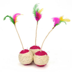 Colorful Feather Cat Toy Interactive Sisal Shuttlecock Ball for Cats Grinding Claw Play Ball Pet Blanket Ball