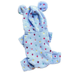 Fleece Rabbit Ear Hooded Polka Dot Onesie with Four Legs, Suitable for Small and Medium-Sized Dogs, Pet Apparel