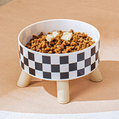 Pet cat and dog plastic bowl with polka dot checkerboard pattern, non-slip and easy to clean