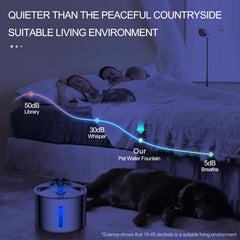 2.5L Stainless Steel Automatic Cat Water Fountain Auto Power-off Fountain With LED Light Non-slip Mat Dog Water Dispenser