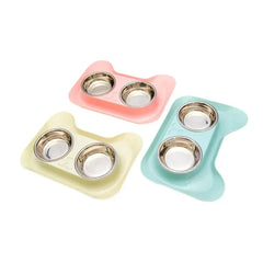 1pc Stainless Steel Double Cat Dog Bowl Cat Food Container Non-slip Base Pet Water Feeder Tilt Safeguard Neck Puppy Cats Bowls