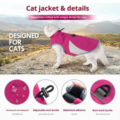 Weatherproof Cat Harness Vest - Lightweight Windproof & Waterproof Jacket with Leash Point, Reflective Outdoor Gear for Cats