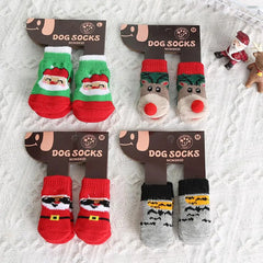 4pcs Winter Thick Dog Socks Pet Paw Protector Booties Christmas Pet Small Cat Knit Warm Socks Dog Anti-Slip Socks Chihuahua