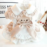 Fleece Lined Thickened Lace Princess Dress For Cats Winter Clothes With Bow Knot Design Cotton Jacket Warm Cat Clothing