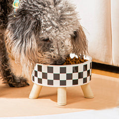 Pet cat and dog plastic bowl with polka dot checkerboard pattern, non-slip and easy to clean