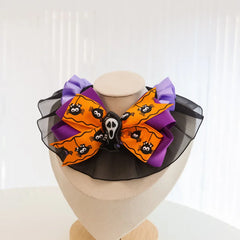 Halloween Pet Collar & Bandana Set for Cats & Dogs – Lace Pumpkin Bat Wing Bow Tie Accessories for Small & Large Pets