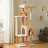 53-inch tall modern wooden cat tree for large indoor cats with multi-level condos and extended scratching posts