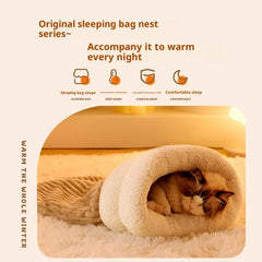 Winter Cat Bed, Enclosed Warm Kitty Sleeping Bag with Entry Hole, Plush Fleece Pet Bed for Small Dogs Cute Round Cave House