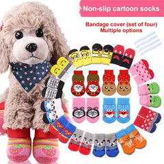 4pcs Winter Pet Dog Socks Christmas Small Cat Knit Warm Socks Dog Anti-Slip Sock Chihuahua Paw Protector Booties Pet Accessories