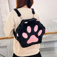 Cute Cat Paw Plush Backpack with Adjustable Straps Soft Furry Purse with Zipper JK Girls Bag Cartoon Backpack for Women Girls