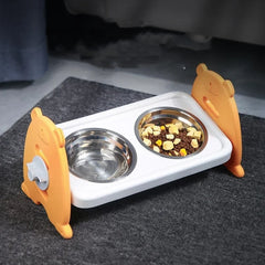 Elevated Pet Bowl for Small Dogs and Cats-Tilted Adjustable Raised Dog Bowls with 3 Stainless Steel Non-Slip Feeder Dog Bowls