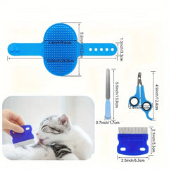9-piece cat and dog brush beauty set, pet self-cleaning brush with pet nail clippers and files, flea dog comb, pet shower brush