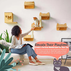 Cat Wall Shelves – 9-Piece Wooden Wall-Mounted Cat Furniture Set with Condo, Scratcher & Steps – for Large Indoor Cats