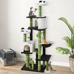 71.3 Inches Tall Cat Tree with Panda Design for Indoor Cats Spacious Multi-Level Kitty Condo Featuring Sisal Scratching Post Co