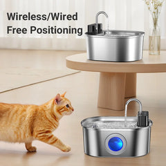 ROJECO Stainless Steel Cat Water Fountain Wireless Sensor Smart Automatic Pet Water Dispenser For Cat Dog Pet Drinking Fountain
