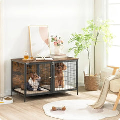 43.3" Dog Crate Furniture for 2 Dogs, Dogs Kennel with Removable Divider, Heavy Sturdy Dog Furniture Style Double Cage