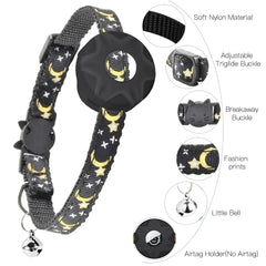 for Apple Tag Cat Collar, Reflective Kitten Collar with Airtag Case Holder and Bell for Girl Boy Cats ,Safe Breakaway Necklace
