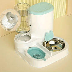 2 In1 Automatic Pet Water Fountain Pet Food Dispenser Set with Stainless Steel Bowls Self-Feeding/Watering for Indoor Cats