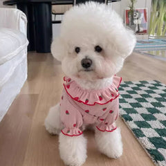 Strawberry Dog Vest Summer Breathable Medium Cat Clothing Cute Dog Clothing for Small Dog Vest Ruffled Collar Pet Clothes