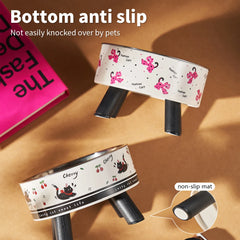 A fashion printed stainless steel pet bowl for feeding and water, high-legged cat bowl with neck protection, cartoon feeding dog