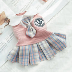 Thicken Kawaii Pet JK Plaid Skirt Comfortable Design College Style Cat Clothes Knitted Small Medium Size Dog Dress Autumn/Winter