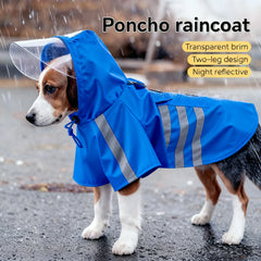 Waterproof Pet Dog Raincoat with Reflective Strips Outdoor Walking Windproof Hooded Cape for Dogs