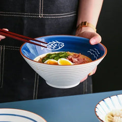 Japanese-style Ceramic Tableware Big Soup Bowl Household Large Ramen Bowl Bucket Hat Trumpet Bowl