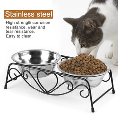ZK20 Stainless Steel Double Dog Cat Food Water Bowls Feeder Dishes Shelf Stand