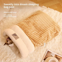 Winter Cat Bed, Enclosed Warm Kitty Sleeping Bag with Entry Hole, Plush Fleece Pet Bed for Small Dogs Cute Round Cave House