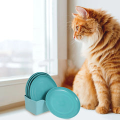 8Pcs Cat Food Bowls Shallow Plastic Sky Blue Wide Flat Plates for Kittens Short-Legged Cats Indoor Feeding Station
