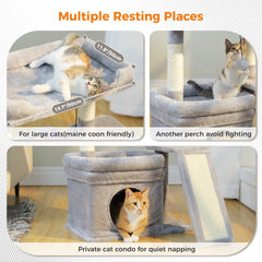 Small Cat Tree for Indoor Cat Tower with Sisal Scratching Post and Pad Wide Top Perch Large Cat Condo Cat Scratchers Cat Toys