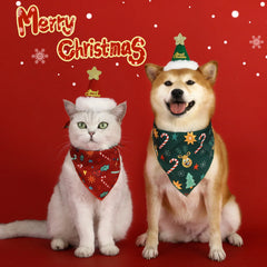 Pet Cat Dog Printed Triangle Scarf Christmas Bib Pet Triangle Scarf Hat Set Three-dimensional Five Pointed Star Hat Set New Year