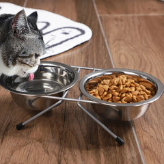 Pet Bowl Stainless Steel Pet Dogs Cat Double Bowls Durable Iron Stand Food Water Dishes Anti Slip Puppy Feeder Pet Supplies