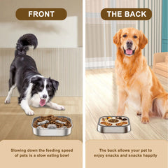 Slow Feeder Dog Bowl Stainless Steel Cat Eating Bowl with Nonslip Bottom Square/Round Anti Suffocation Pet Bowl Pet Supplies