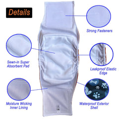 4PCS Washable Male Dog Diaper Reusable Nappy Belly Band Wrap Physiological Sanitary Pants For Incontinence And Training Diapers