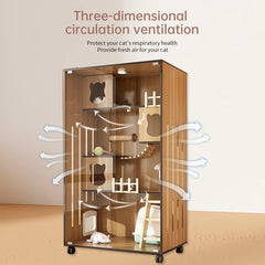 Cat Villa Modern Retro Solid Wood Cat Cage Light Luxury Two-Layer One-Piece Movable Living Room House Cat Cabinet