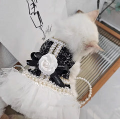Classic Design Camellia Pet Poncho Dress Cozy Small Dogs Cats Coat Dress Leash Suit WInter