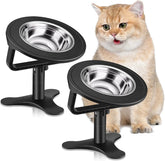 Raised Cat Bowls,Elevated for Indoor Cats with Height-Adjustable Stand Non-Slip Stainless Steel Bowl 15° Tilted Kitten Food Bowl
