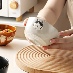 Korean Kawaii Bear Bowl Ceramic Kitten Rice Bowl Cartoon Cat Breakfast Oatmeal Milk Bowl Microwave Safe Household Cat Plate