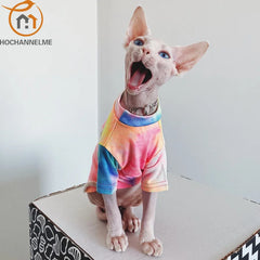 Hairless Cat Clothes, Breathable T-Shirt, Pet Clothes, Sphinx, Rainbow, Small Dogs Shirt, Clothing for Cats