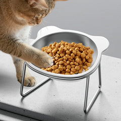Stainless Steel Cat Bowl Raised Stand Design with Tilted Rims for Enhanced Neck Protection Durable Long-Lasting Pet Feeding Dish