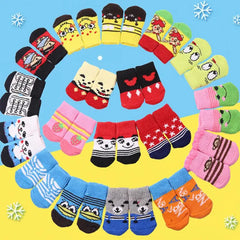4pcs Winter Pet Dog Socks Christmas Small Cat Knit Warm Socks Dog Anti-Slip Sock Chihuahua Paw Protector Booties Pet Accessories