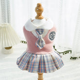 Thicken Kawaii Pet JK Plaid Skirt Comfortable Design College Style Cat Clothes Knitted Small Medium Size Dog Dress Autumn/Winter