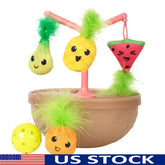 Wobbling Cat Toy Fruit Bowl with 5 Interactive Catnip Toys Jingle Ball Plush Flingers Indoor Entertainment Cats