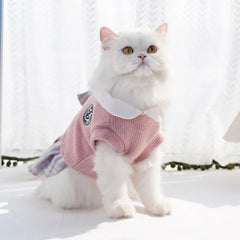 Kawaii Pet JK Plaid Skirt Knitted College Style Cat Clothes Small Medium Size Comfortable Design Dog Dress Autumn/Winter