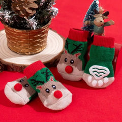 4pcs Winter Thick Dog Socks Pet Paw Protector Booties Christmas Pet Small Cat Knit Warm Socks Dog Anti-Slip Socks Chihuahua