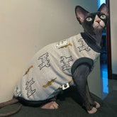 Soft Cartoon Clothing for Hairless Cat Yarn Dyed Cotton Vest for Cats in Spring Autumn Cute Warm Short Sleeves Coat for Kittens