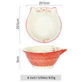 8 Inch Cartoon Kitten Bowl Ceramic Noodle Bowl Large Ramen Bowl, Maneki Neko Cat Soup Salad Mixing Bowl