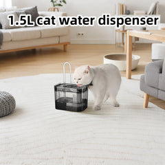 1.5L Cat Water Fountain with USB Auto Filter Recirculate Transparent Black Cat Drinker Automatic Pet Drinking Dispenser